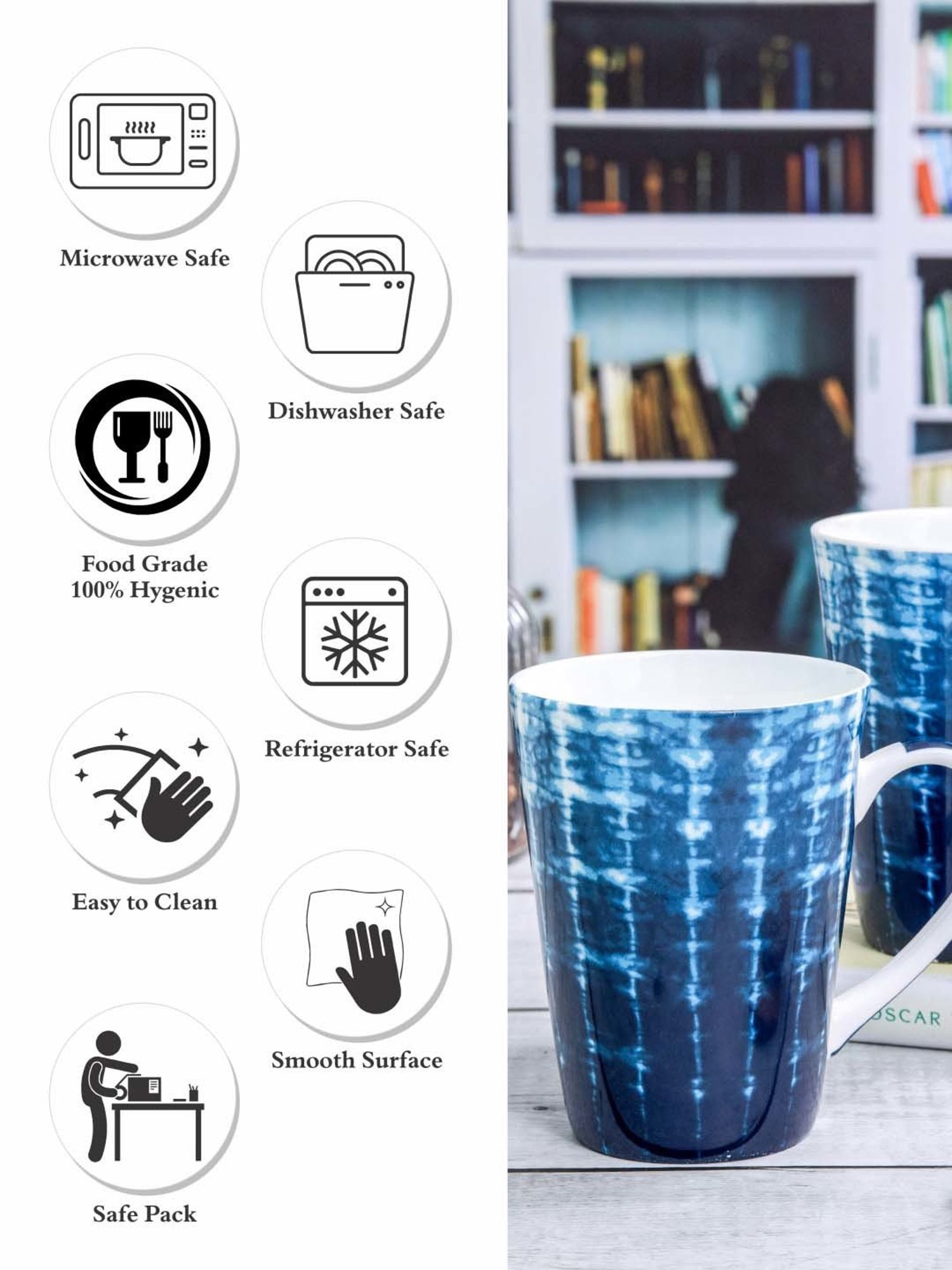 Goodhomes Blue Bone China Coffee Large Mug (0.36 L) - Set of 2