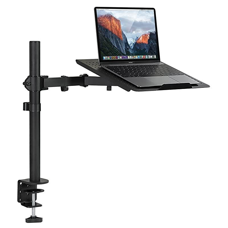 Laptop Desk Stand Mount | Articulating Vented Laptop Tray Mount | Fully Adjustable Laptop Arm Mount | Single Laptop Desk Extension with C-Clamp | Heavy-Duty Laptop Desk Stand (MI-4352LT)