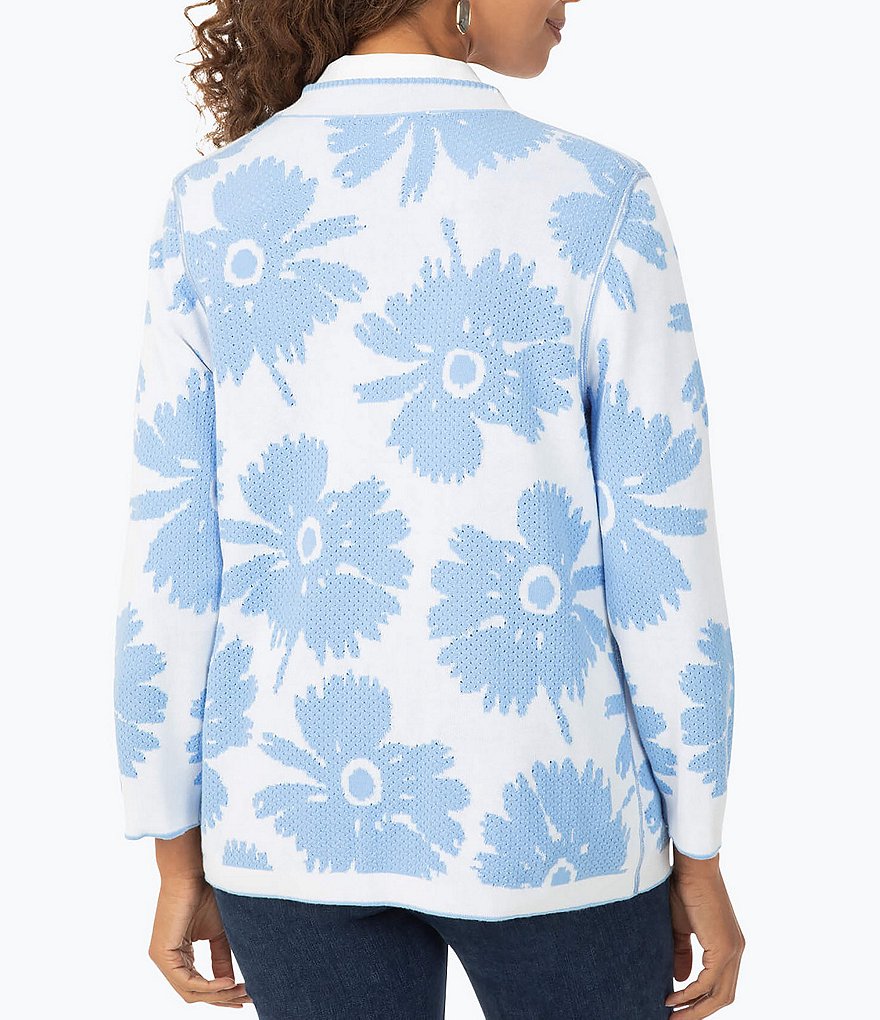 Foxcroft Bracelet Sleeve Floral Stitch Reversible Cardigan