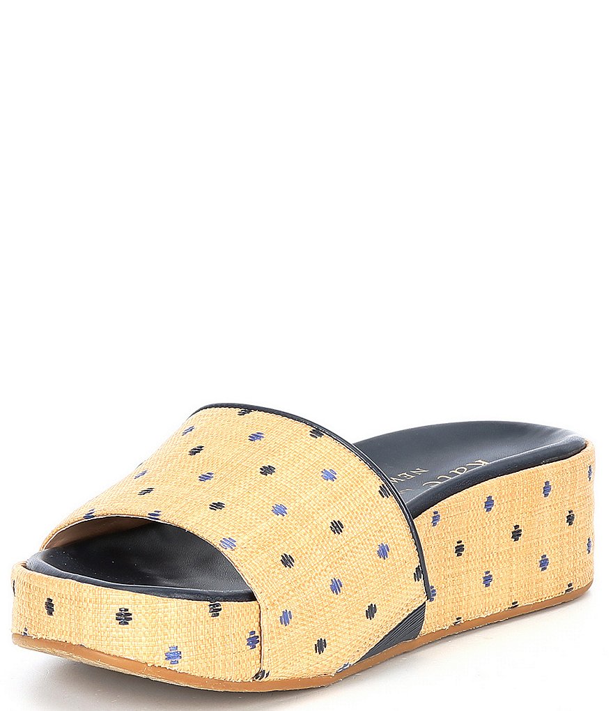 kate spade new york Breeze Dot Printed Raffia Wedge Slides
