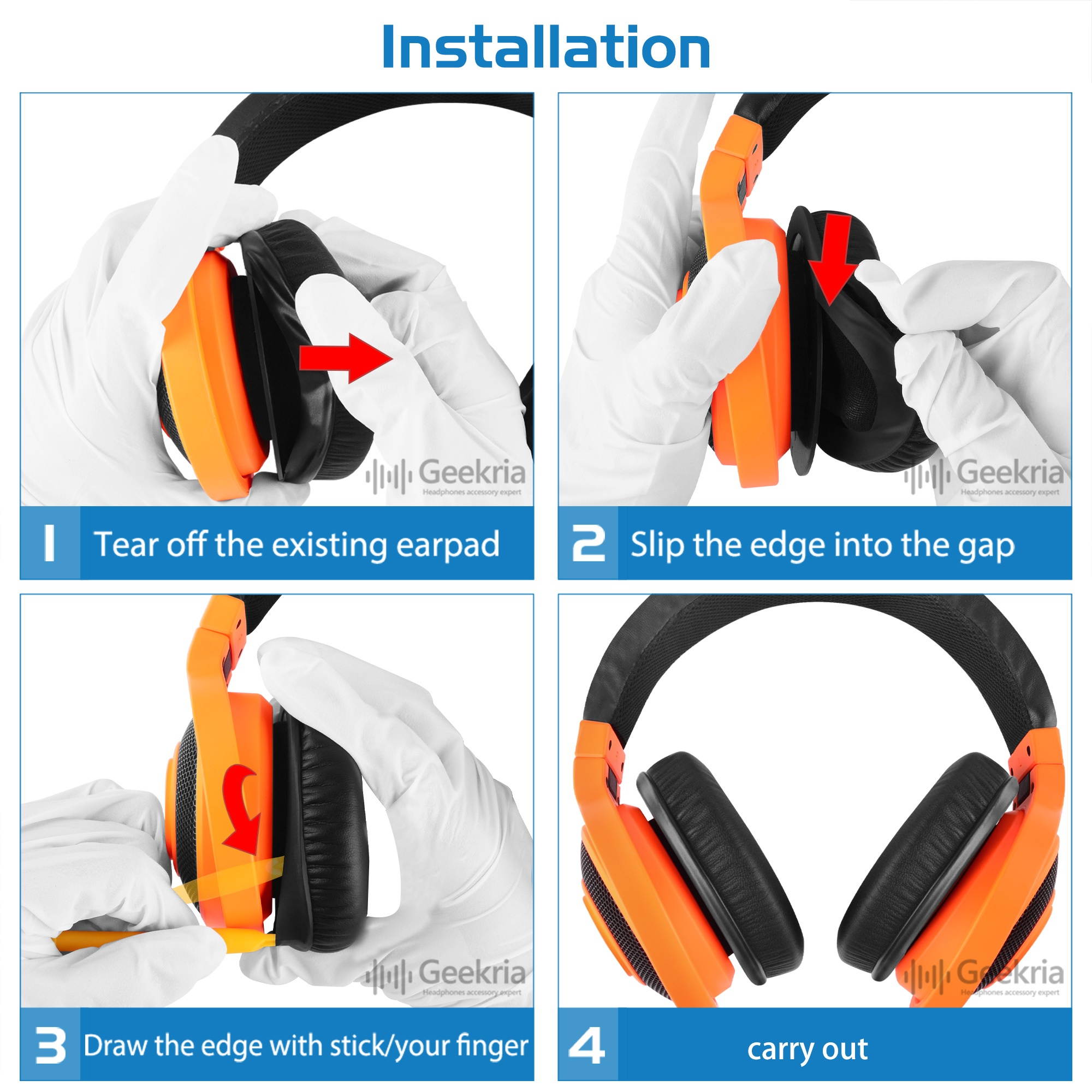 Geekria QuickFit Protein Leather Replacement Ear Pads for Razer Kraken Mobile Headphones Earpads, Headset Ear Cushion Repair Parts (Black)