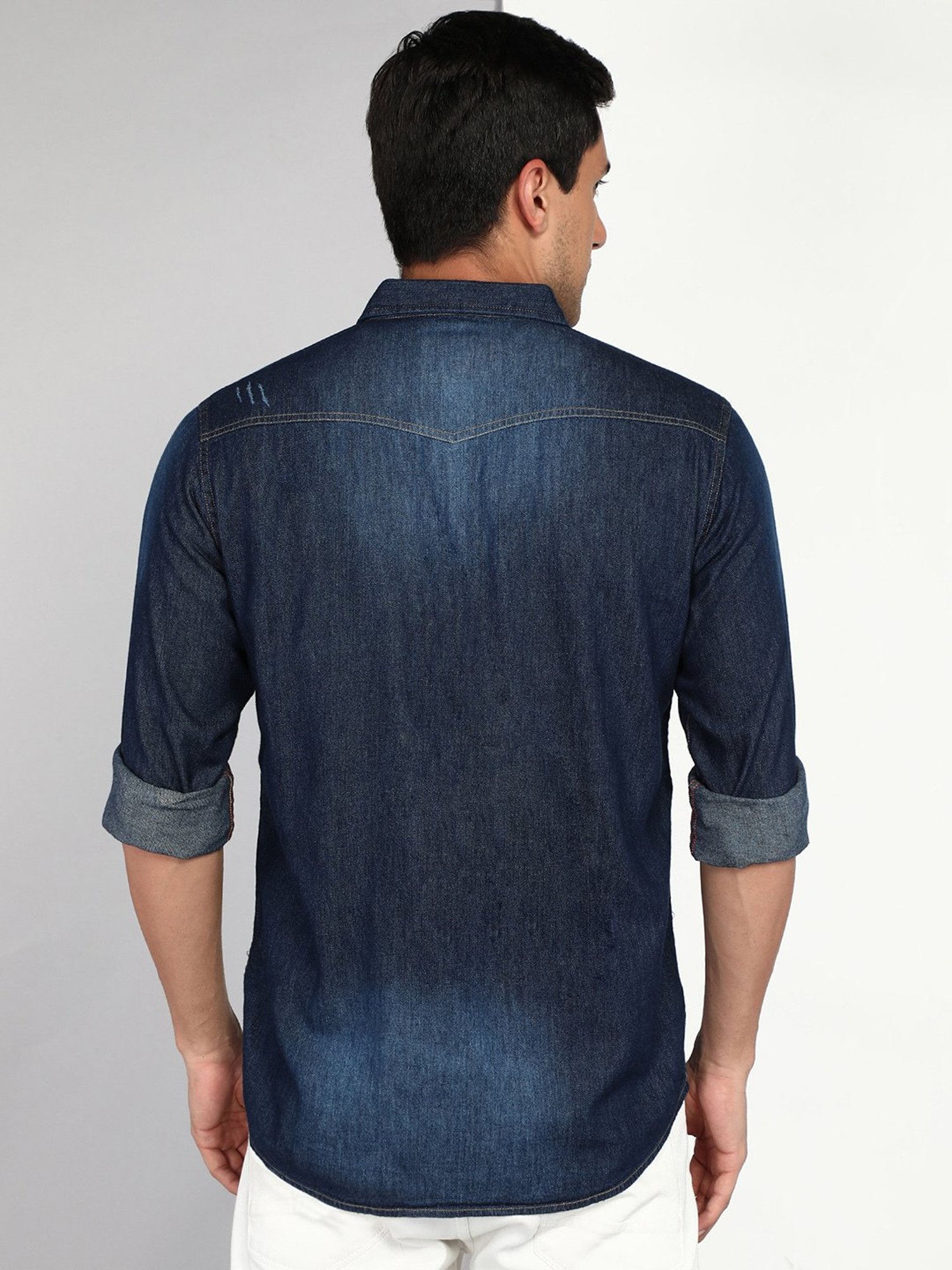 Kuons Avenue Dark Blue Slim Fit Denim Shirt