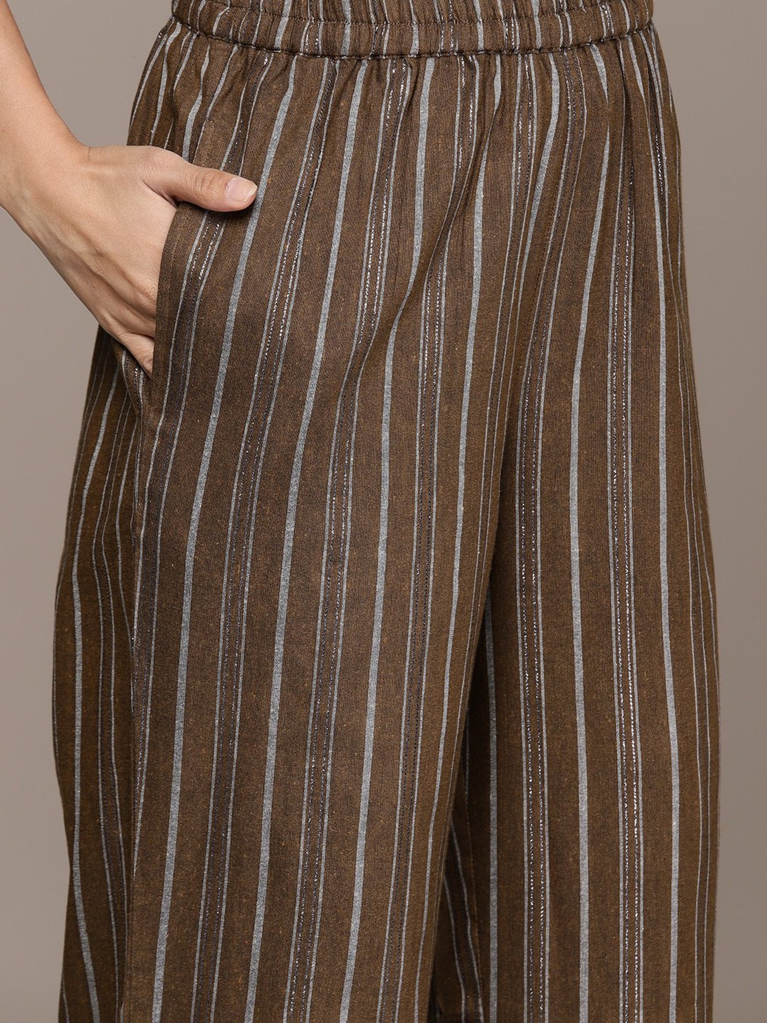 Anubhutee Brown Cotton Printed Kurta Pant Set