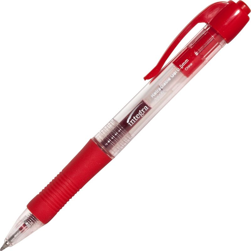 Integra Gel Pen Retractable Permanent .5mm Point Red Barrel/Ink 36158