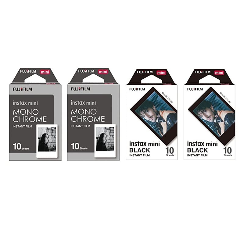 Instax Mini Instant Film 4PACK BUNDLE SET Monochrome 10 x 2 + Black Frame 10 x 2 90 8 70 7s 50s 25 300 Camera SP1 Printer