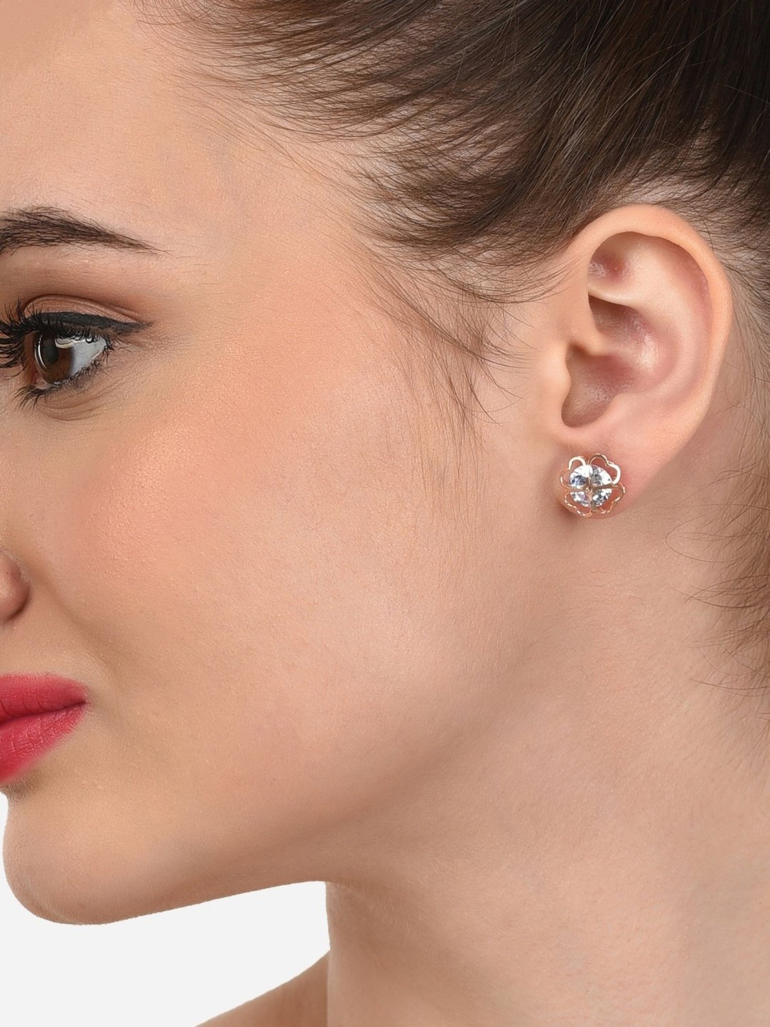 Zaveri Pearls Set of 2 Rose Gold Contemporary Stud Earrings - ZPFK12807