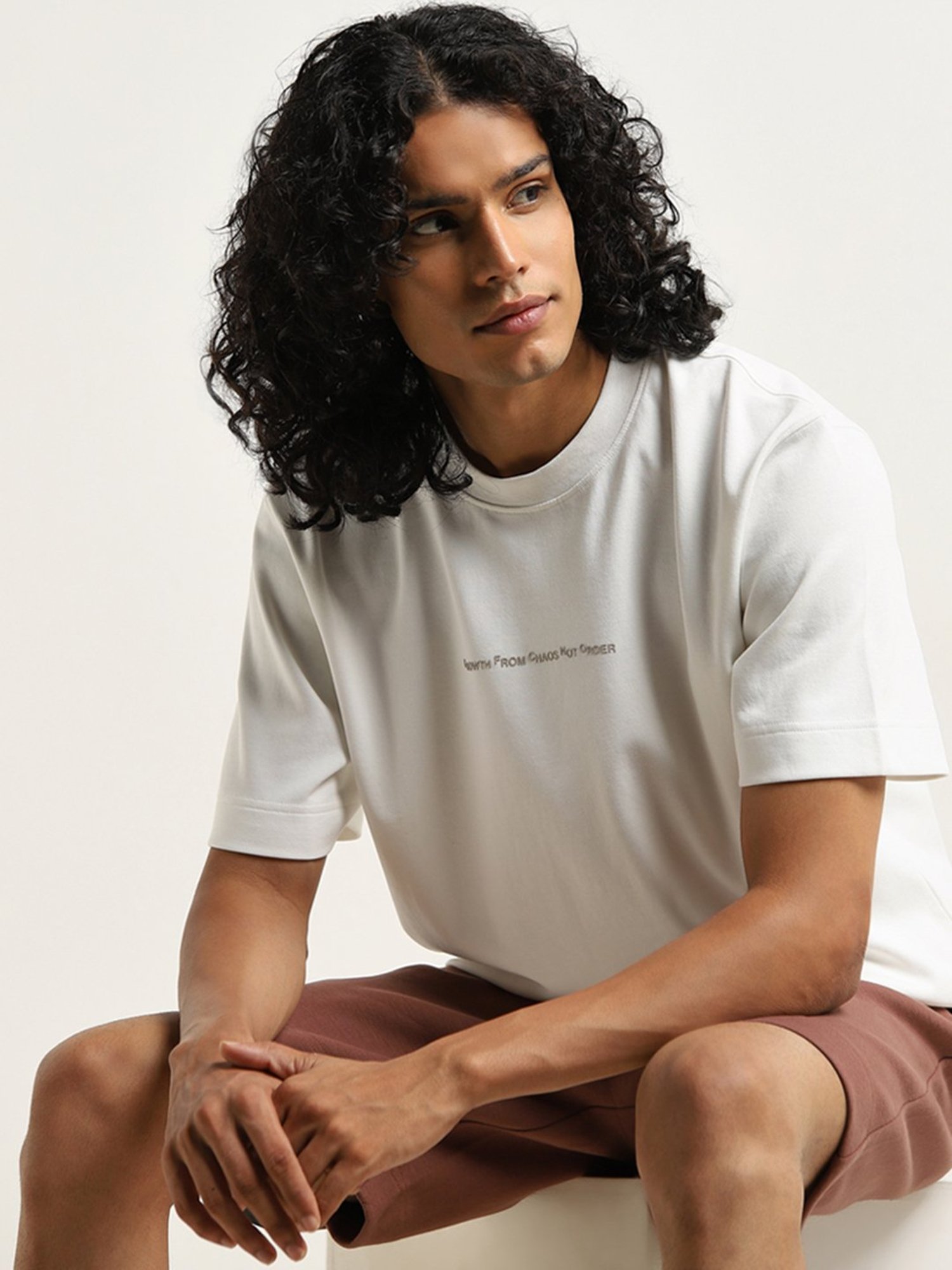 Studiofit by Westside Off-White Text Design Regular-Fit T-Shirt