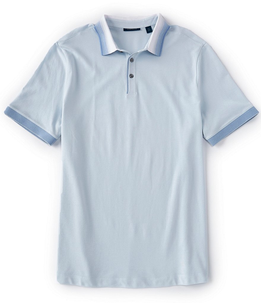 Perry Ellis Big & Tall Ombre Collar Pique Stretch Short-Sleeve Polo Shirt