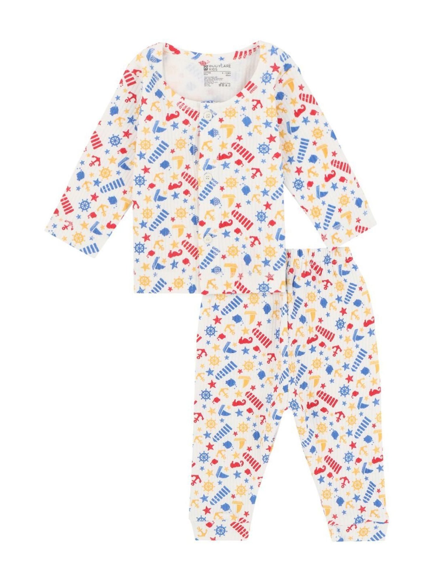 Bodycare Kids White & Red Cotton Printed Full Sleeves T-Shirt Set