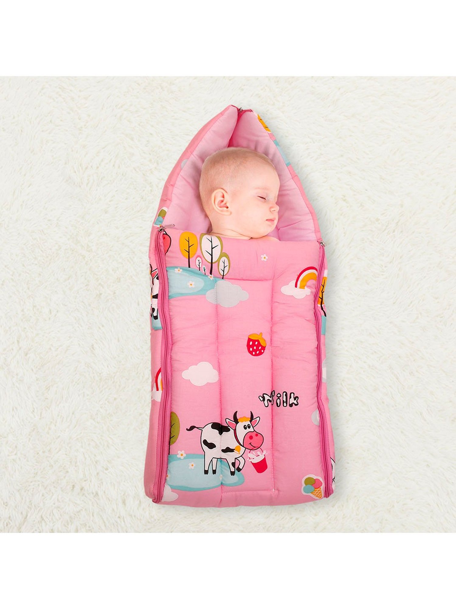 Baby Moo Vintage Ride Yellow Mattress with Fixed Neck Pillow and Bolsters