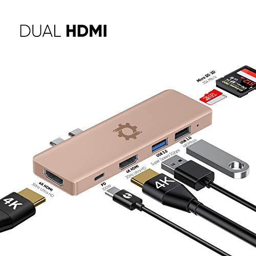 NOV8Tech USB C to Dual HDMI Hub Multiport Triple Display Adapter for Silver MacBook Air M1 2020 2019 2018 & MacBook Pro M1 2020 2019 2018 2017, USB 3.0 & USB 2, USB-C 100W Power, SD & Micro SD Reader