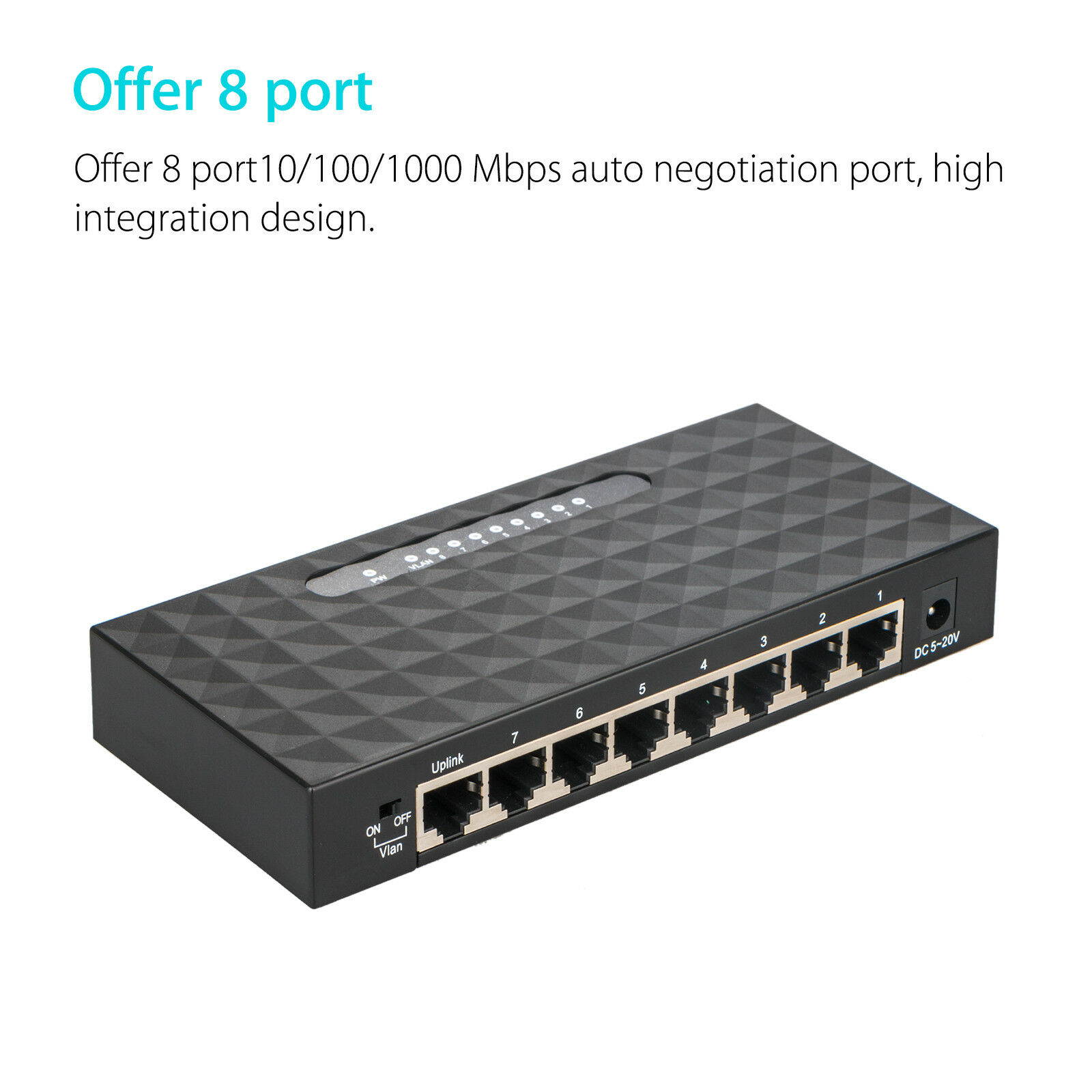 8Port Gigabit Ethernet 10/100/1000Mbps Switch Lan Hub Adapter for Router & Modem
