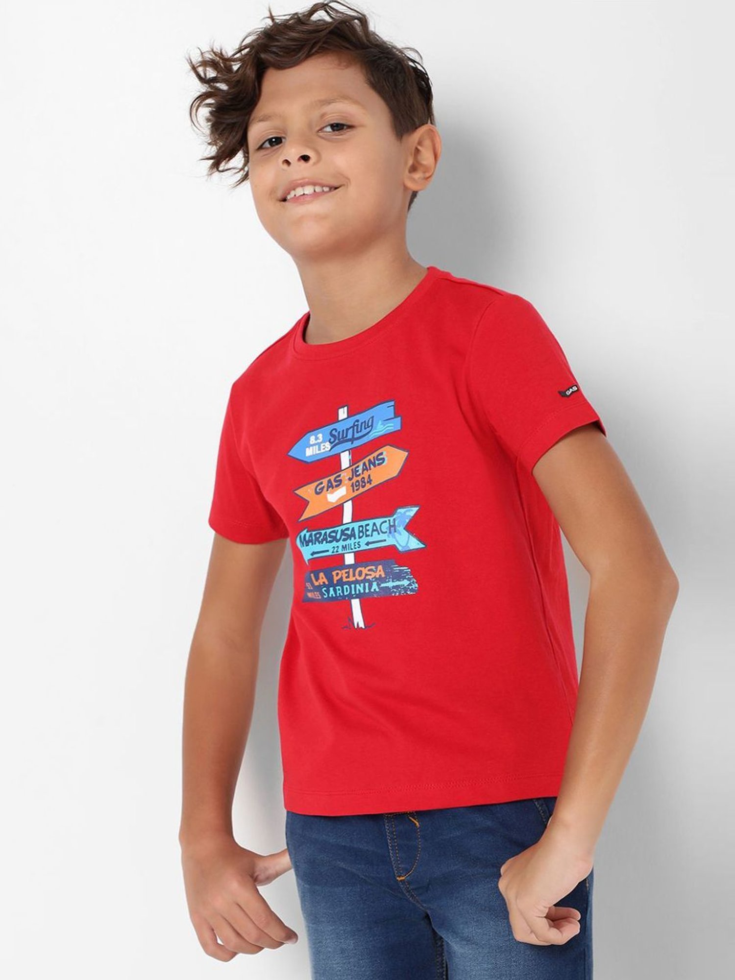 Gas Boys Red Cotton Printed T-Shirt