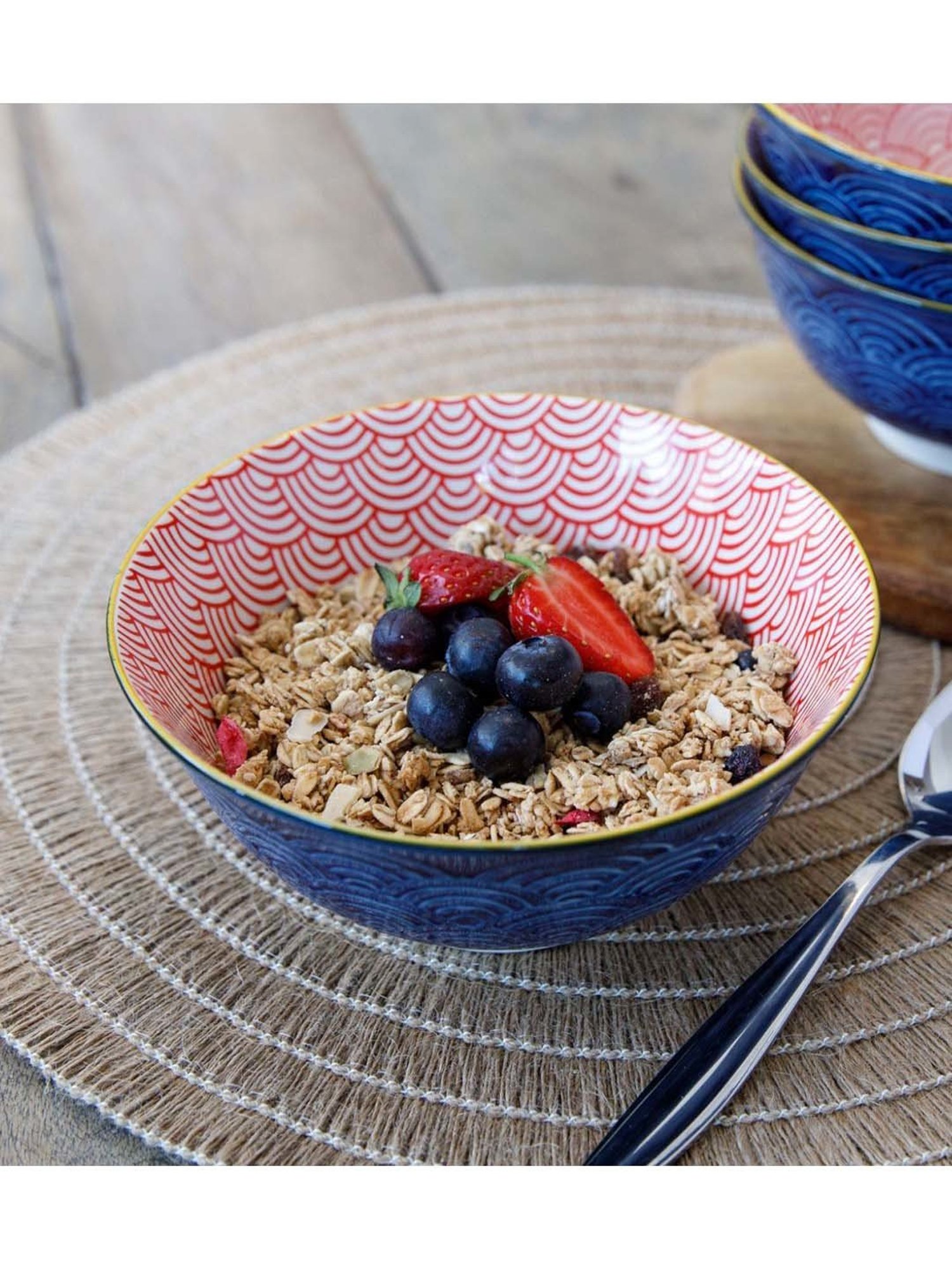 KitchenCraft Arched Blue & Pink Stoneware 15.7 cm Bowl
