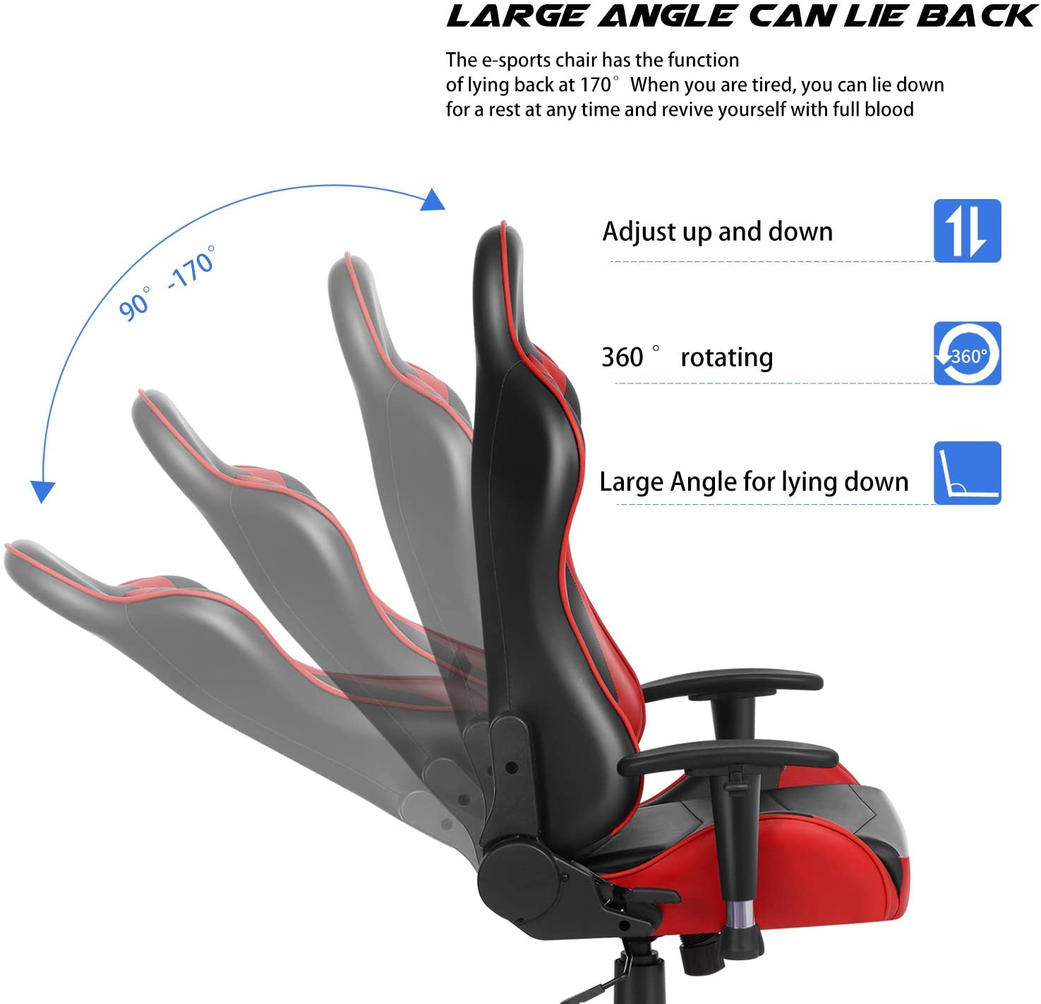 Ergonomic Gaming Chair Racing Computer Chair PU Leather Chair Adjusted Reclining Office Desk Chair with Headrest and Lumbar Support