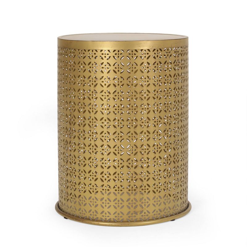 Noxon Boho Lace Cut Iron Side Table Gold Brushed Brown - Christopher Knight Home