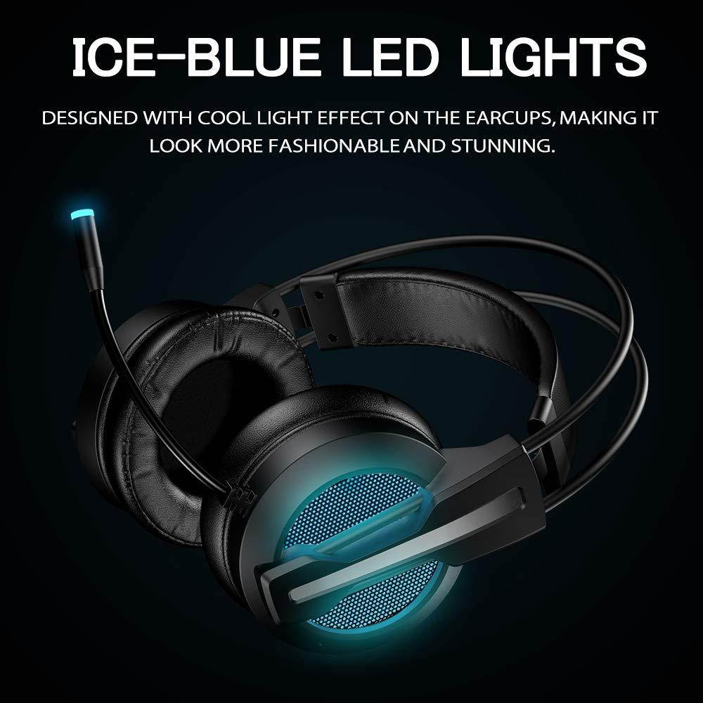BENGOO GH1 Gaming Headset for PC, PS4 Gaming Console, USB 7.1 Surround Sound Gaming Headphones with Noise Canceling Mic, 4D Intelligent Vibration, Strong Bass, LED Light for Laptop Mac Games