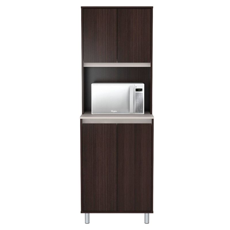 4 Door Breakroom Cabinet with Open Space Espresso/Amber Gray - Inval