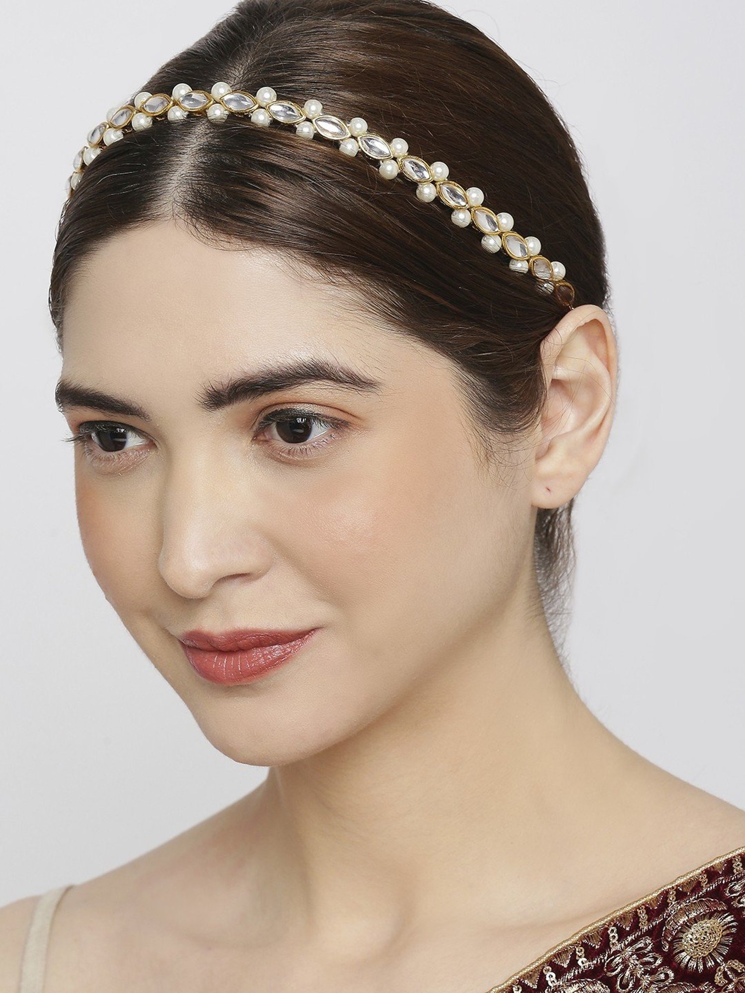 Oomph Gold Tone Kundan & Pearls Jadau Ethnic Matha Patti