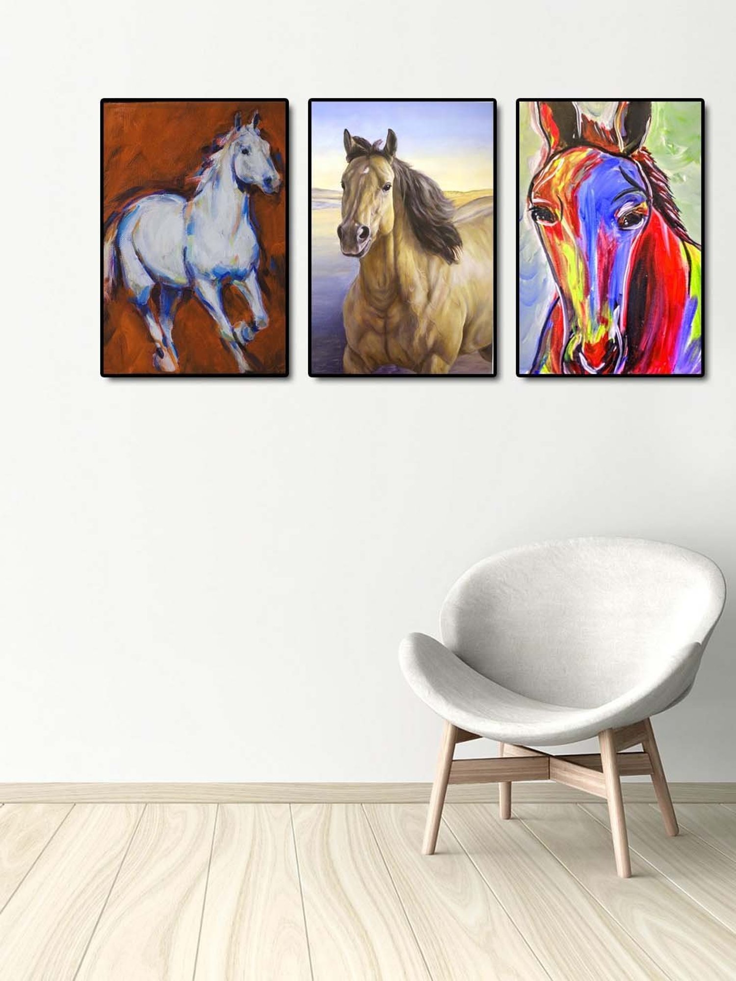 999store Multicolor Printed Trees Painting Set Of 3