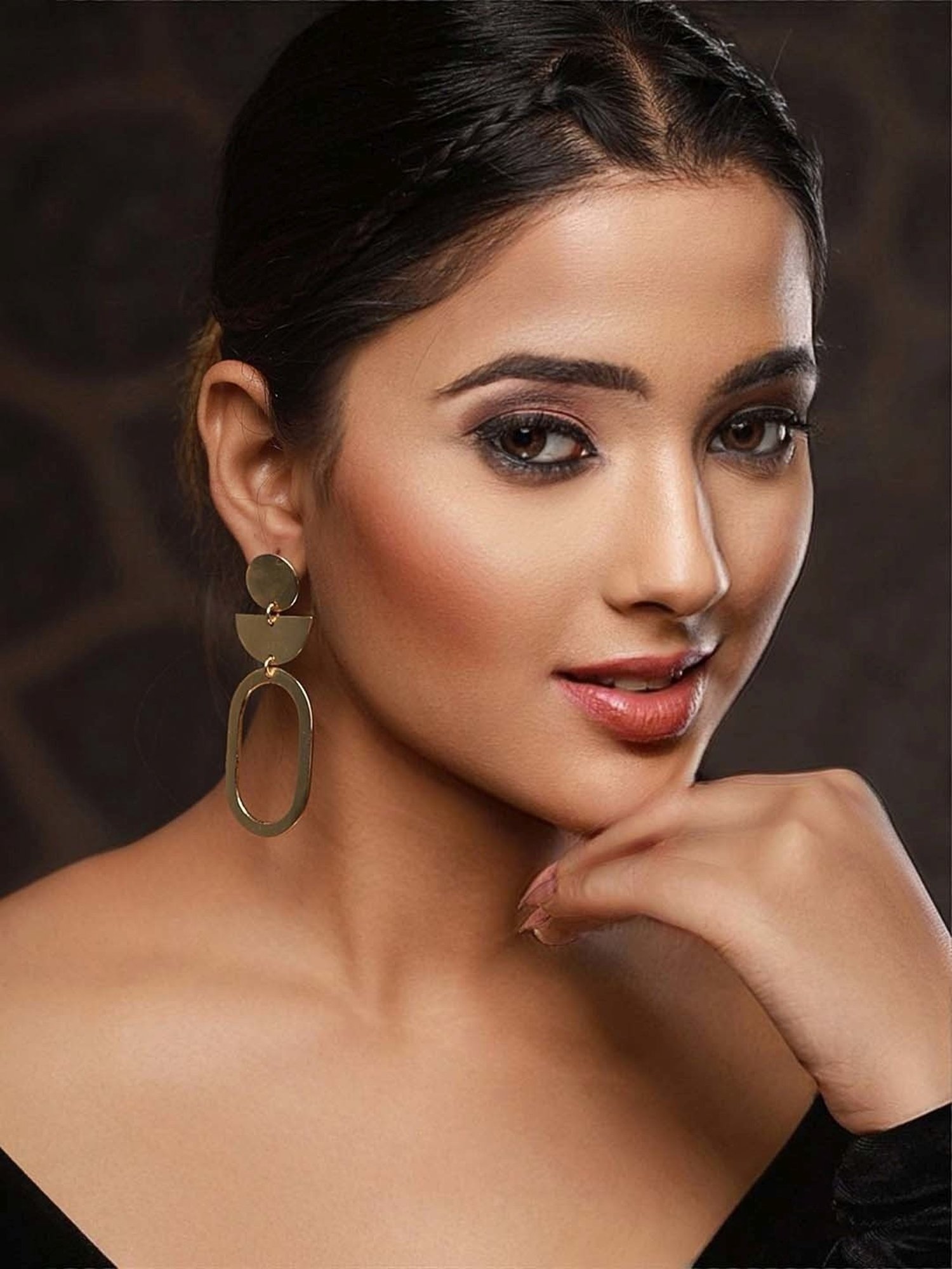 Priyaasi Solid Geometric Shapes Link Golden Dangler Earrings