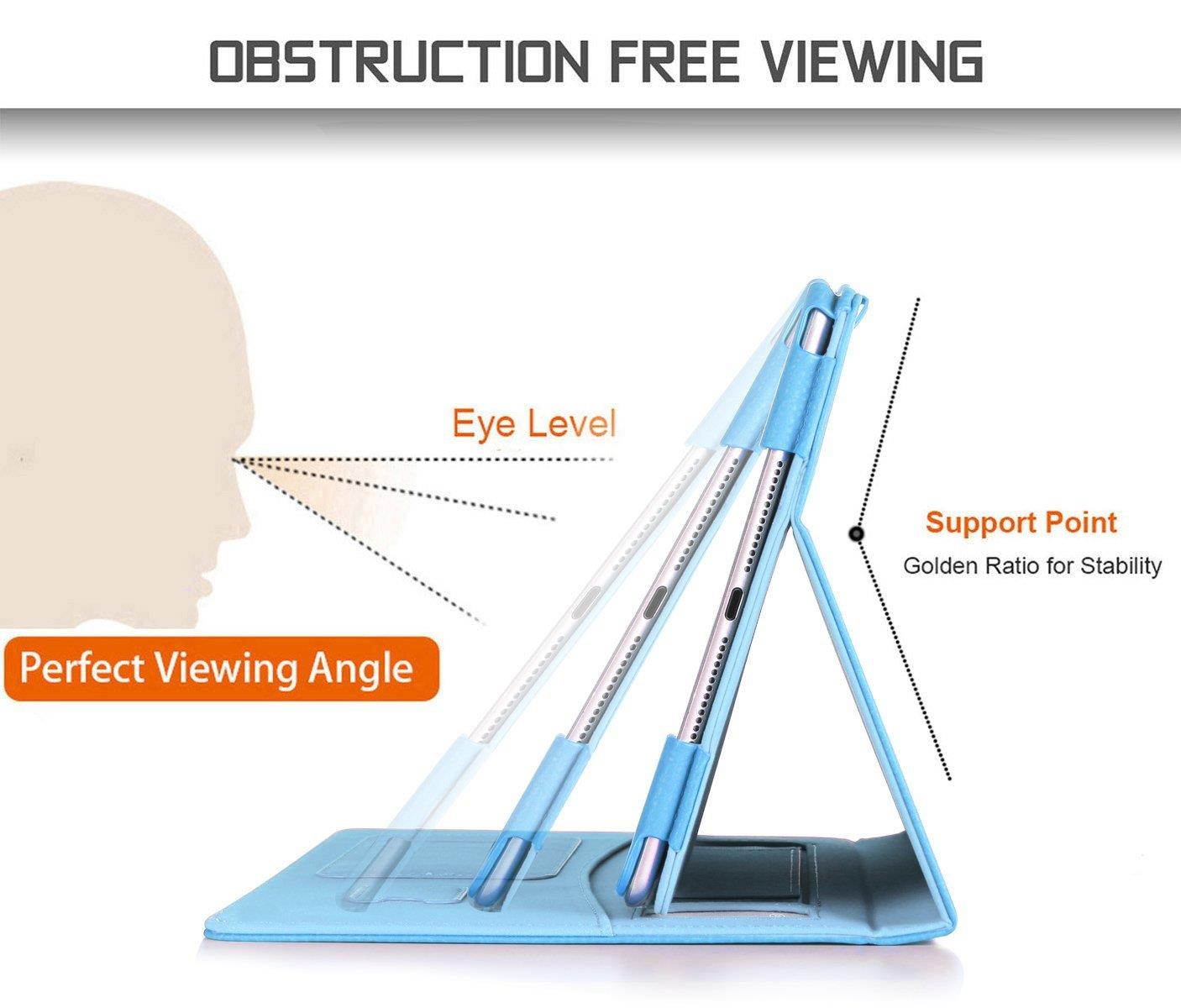 FYY Case for iPad Air 2 - Premium PU Leather Case Smart Auto Wake/Sleep Cover with Hand Strap, Card Slots, Pocket for iPad Air 2 Cyan