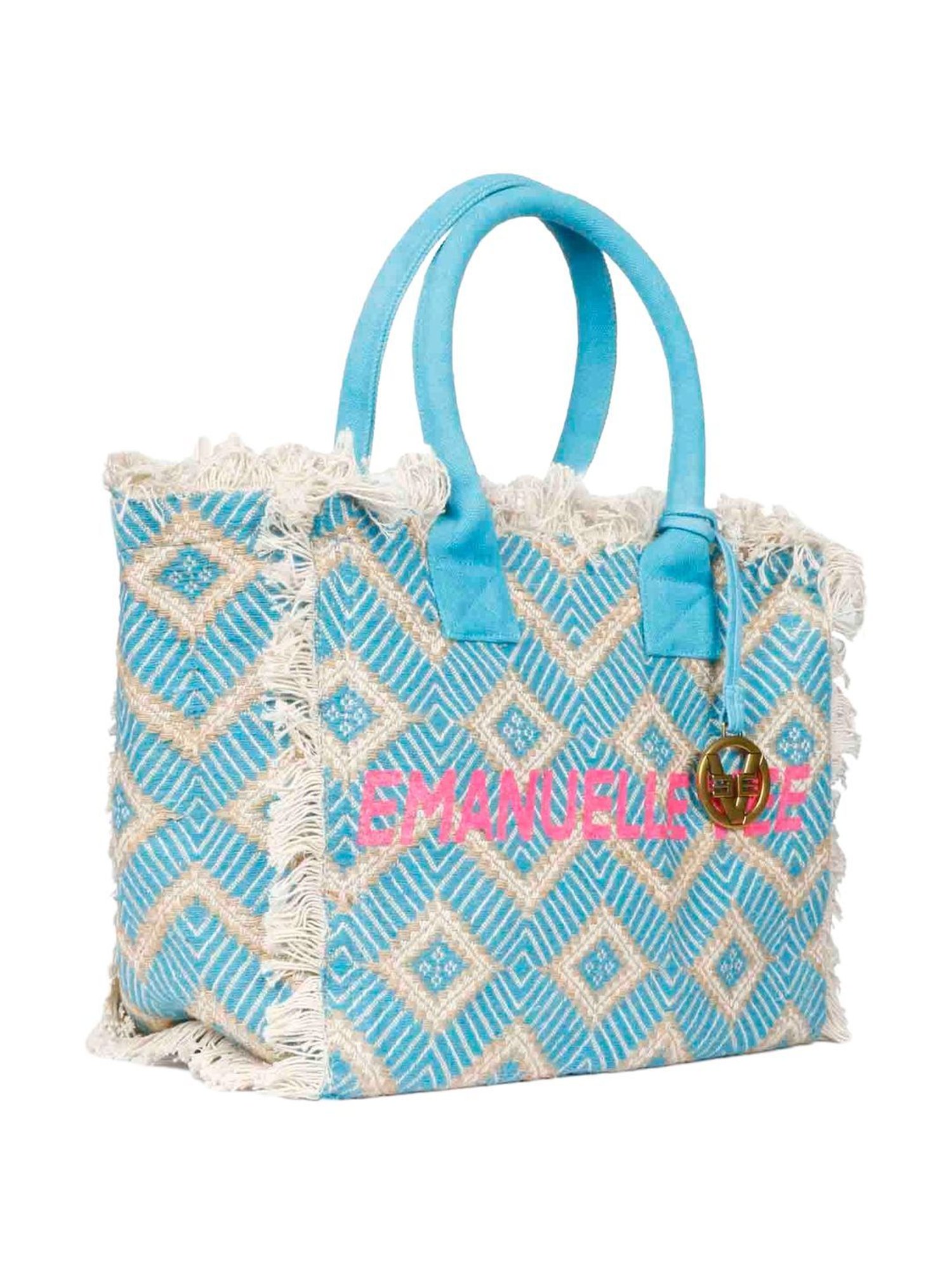 Favore Blue & White Printed Medium Handbags