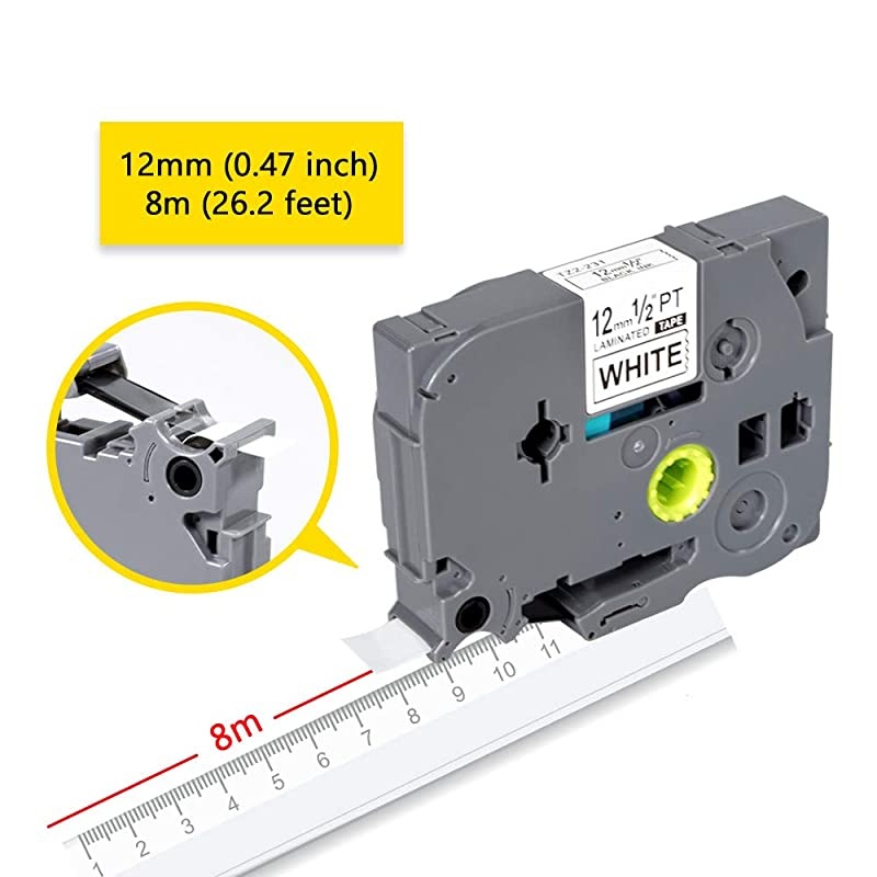 Compatible Label Tape Replacement for TZe231 12mm x 8m Black on White Standard Laminated Labels for Brother PTouch Label Maker PTH110 PTD210 PTD400AD PTD600 12 x 262ft 2Pack