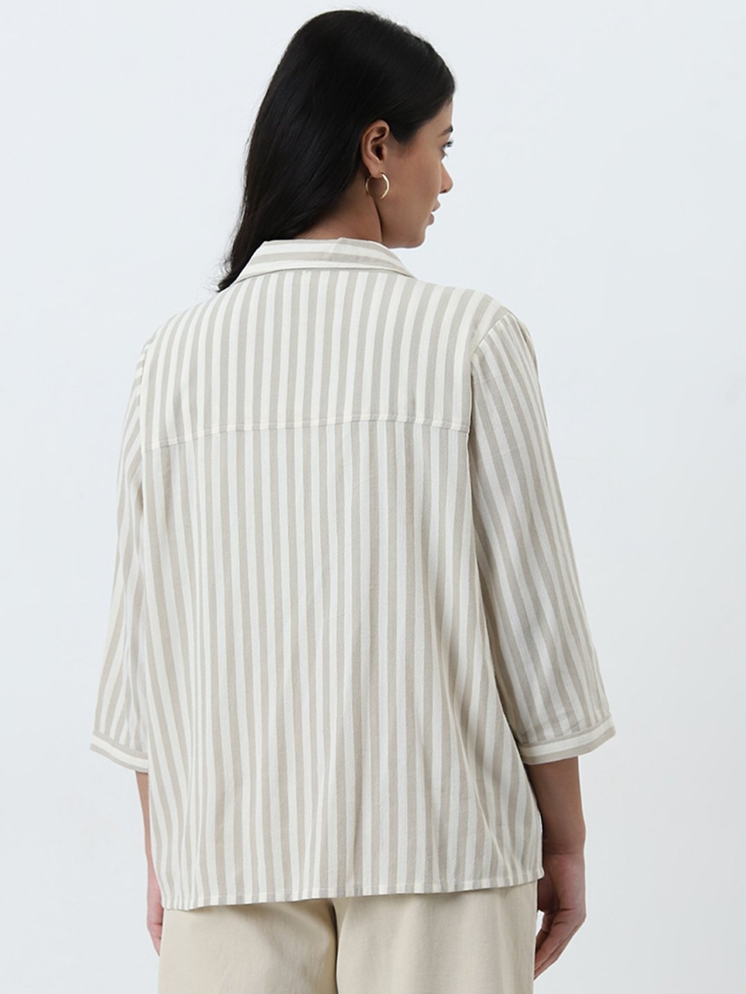 Gia by Westside Beige Striped Blouse