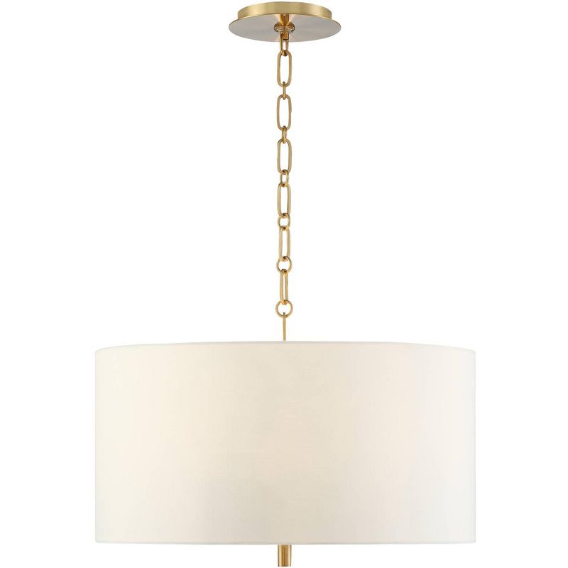 Barnes and Ivy Warm Gold Drum Pendant Chandelier 20" Wide Modern White Linen Shade Fixture Dining Room House Foyer Kitchen Island
