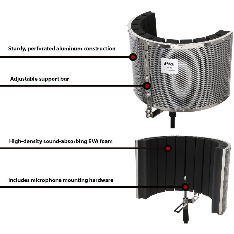 LyxPro VRI-20 Sound Absorbing Acoustic Foam Isolation Portable Microphone Shield, Vocal Recording Panel, High Performance - Stand Mountable