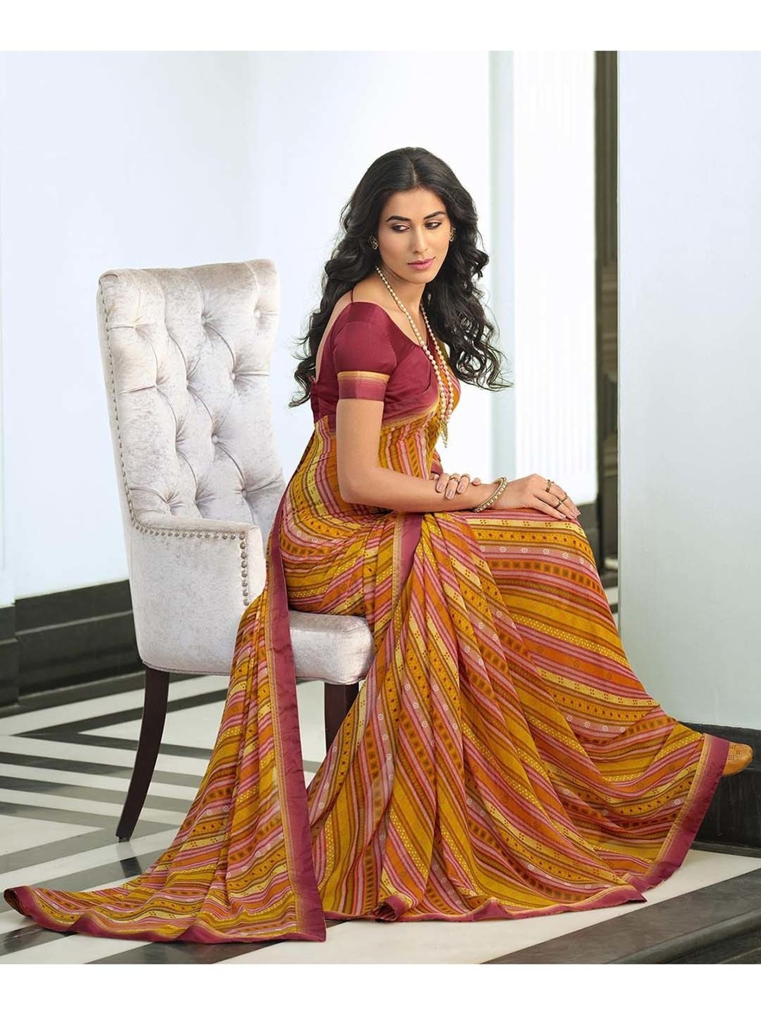 Rangita Orange Printed Saree With Blouse