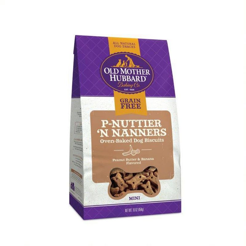 Old Mother Hubbard Grain Free Crunchy P-Nuttier 'N Nanners Biscuits Mini Oven Baked Dog Treats – 16oz