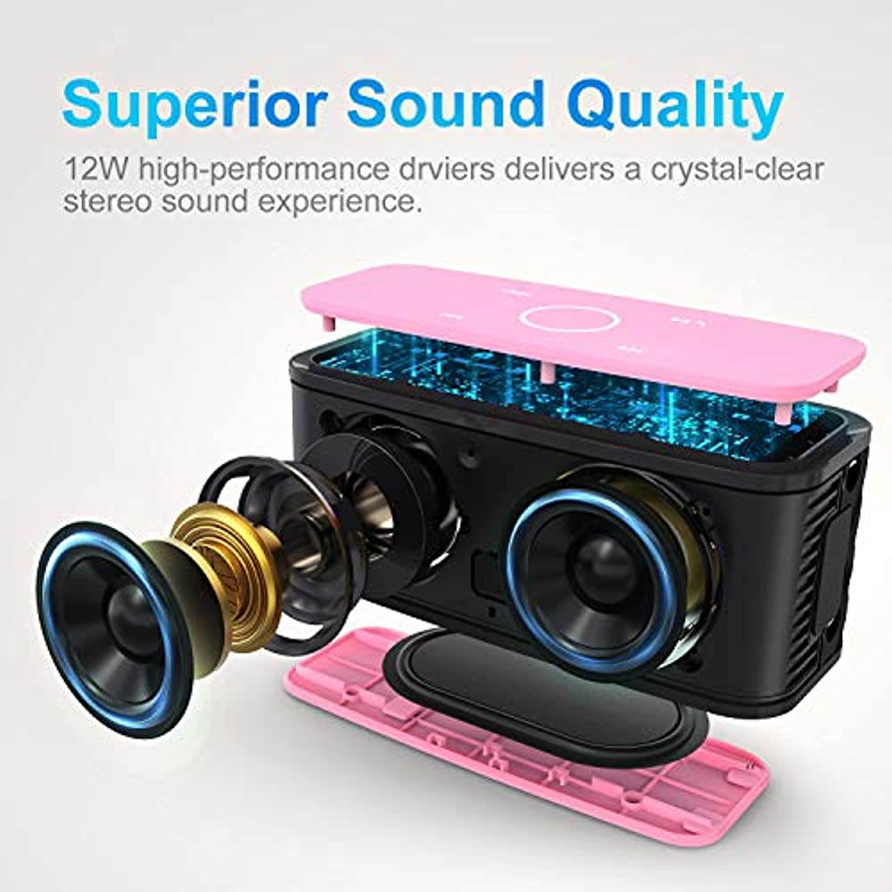 DOSS SoundBox Bluetooth Speaker, Portable Wireless Bluetooth 4.0 Touch Speakers with 12W HD Sound and Bold Bass, Handsfree, 12H Playtime for Phone, Tablet, TV, Gift Ideas[Pink]