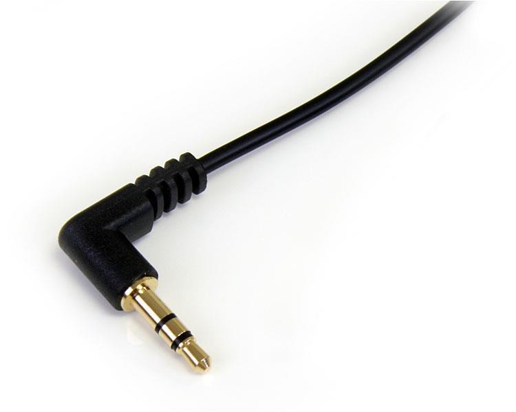 1 ft Slim 3.5mm to Right Angle Stereo Audio Cable - M/M Cord Lead 30cm