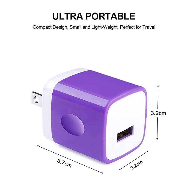 Single Port Charging Block  USB Adapter Cube 5 Pack Phone Charger Wall Plug USB Power Box Compatible iPhone Xs 8 7 6S Samsung S10e S9+ S8 S7 S6 Edge Note 8 LG G8 Thinq G7 G6 G5 V30 Moto G6