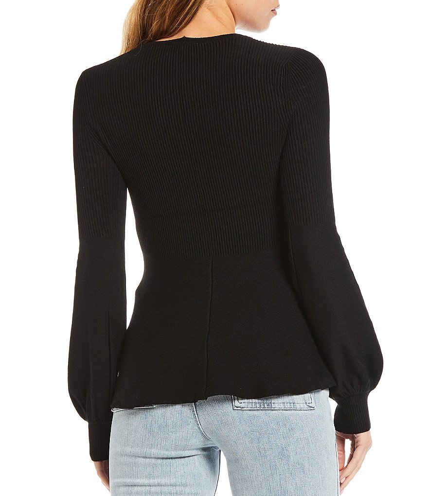 A Loves A Round Neck Long Bishop Sleeve Rib Knit Sweater
