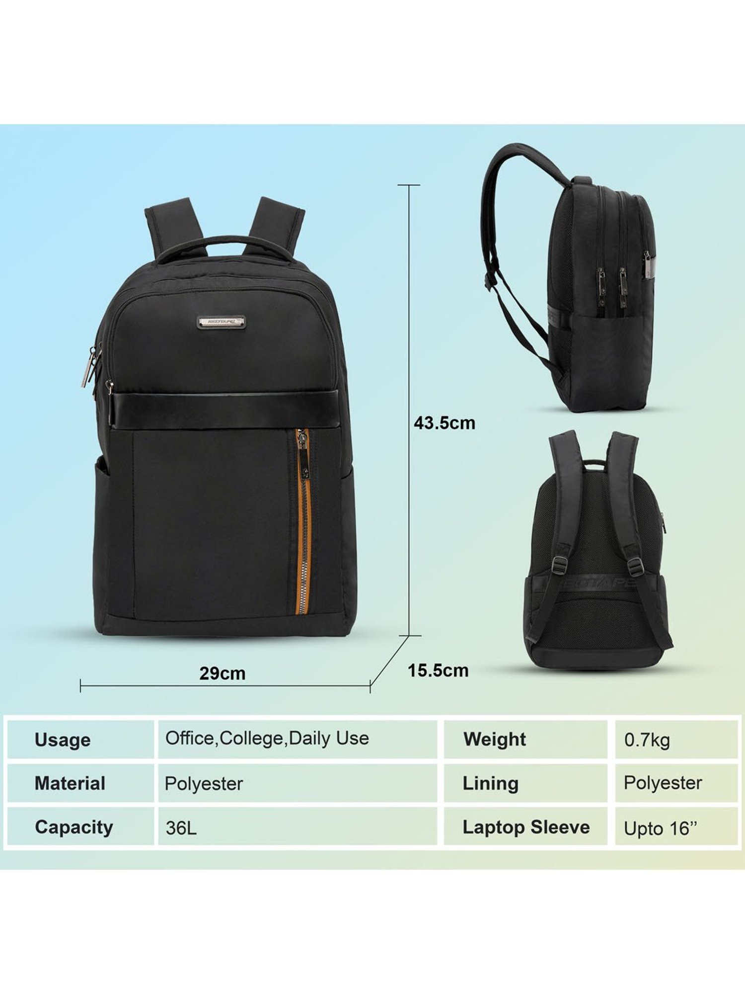 Red Tape 36 L Black Large Laptop Backpack