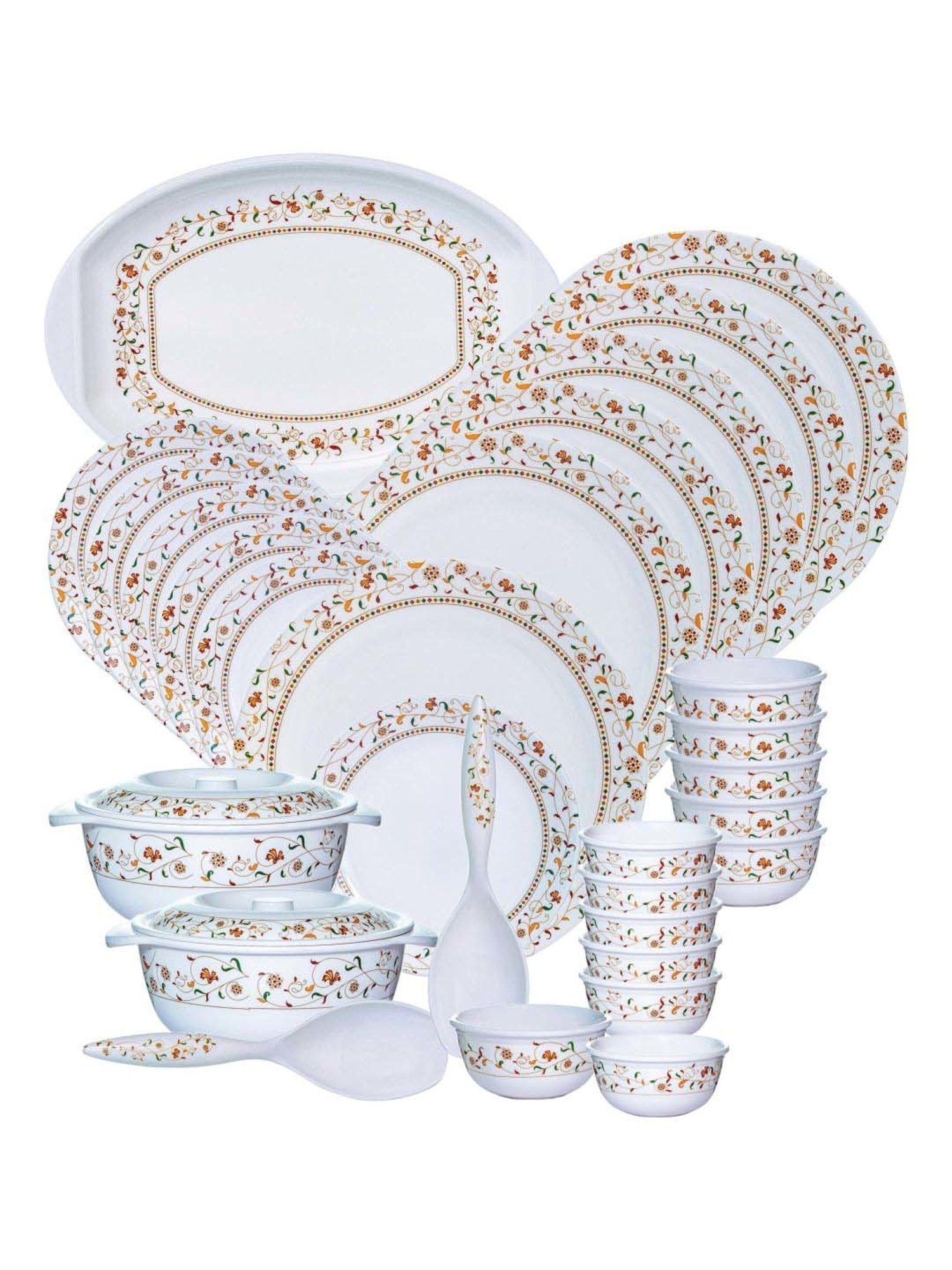 Cello White & Rust Glass Dinner Set