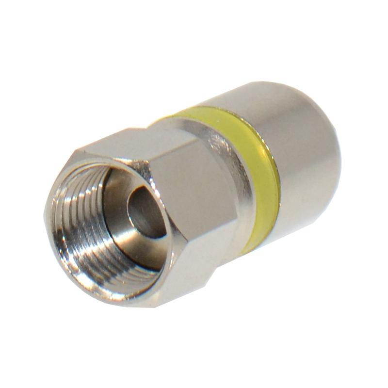 RG6 Quad Shield Coaxial to Self Lock F-Type Compression Connector Yellow (20/pk)