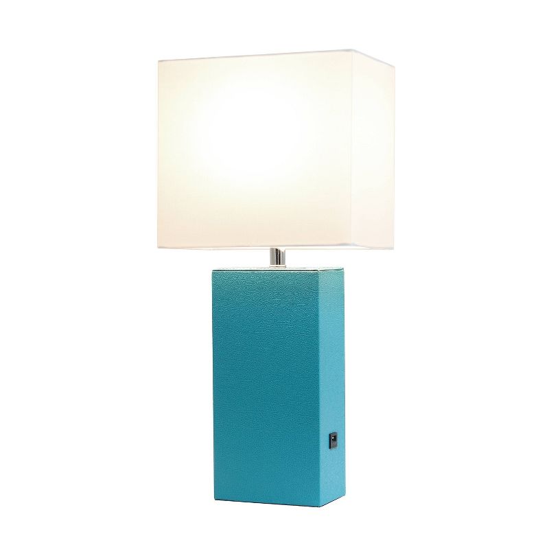 Leather Table Lamp and Fabric Shade Teal - Elegant Designs