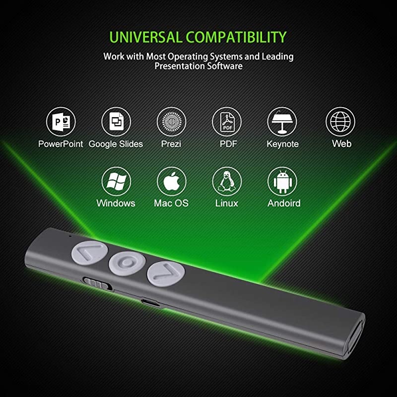 Wireless Presenter Rechargeable Presenter Remote Clicker with Red Laser Presentation Pointer 24GHz Remote Presentation USB Control PowerPoint PPT Clicker for Windows Mac OS Linux