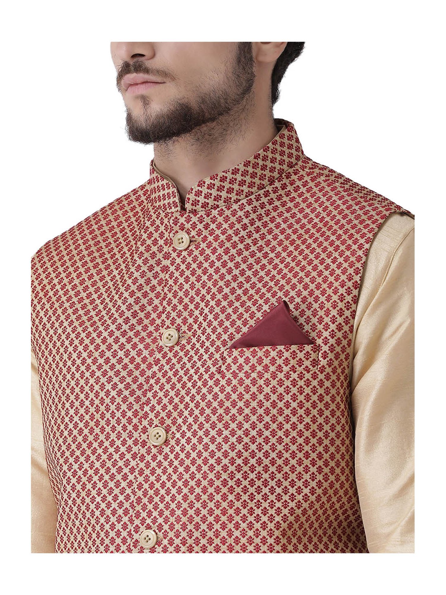 Tabard Maroon & Beige Regular Fit Suit