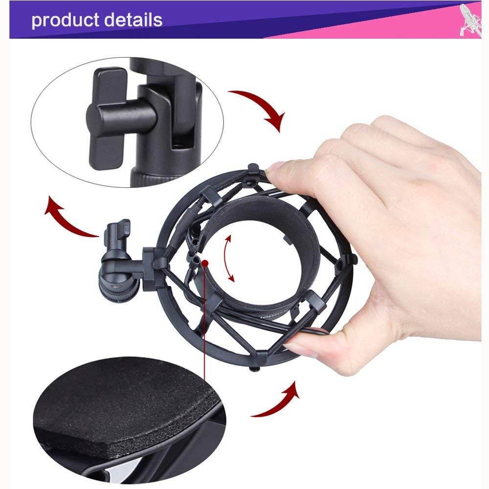 Koolertron Universal 50MM Microphone Shock Mount For 48MM-54mm Diameter Condenser Mic (Black)