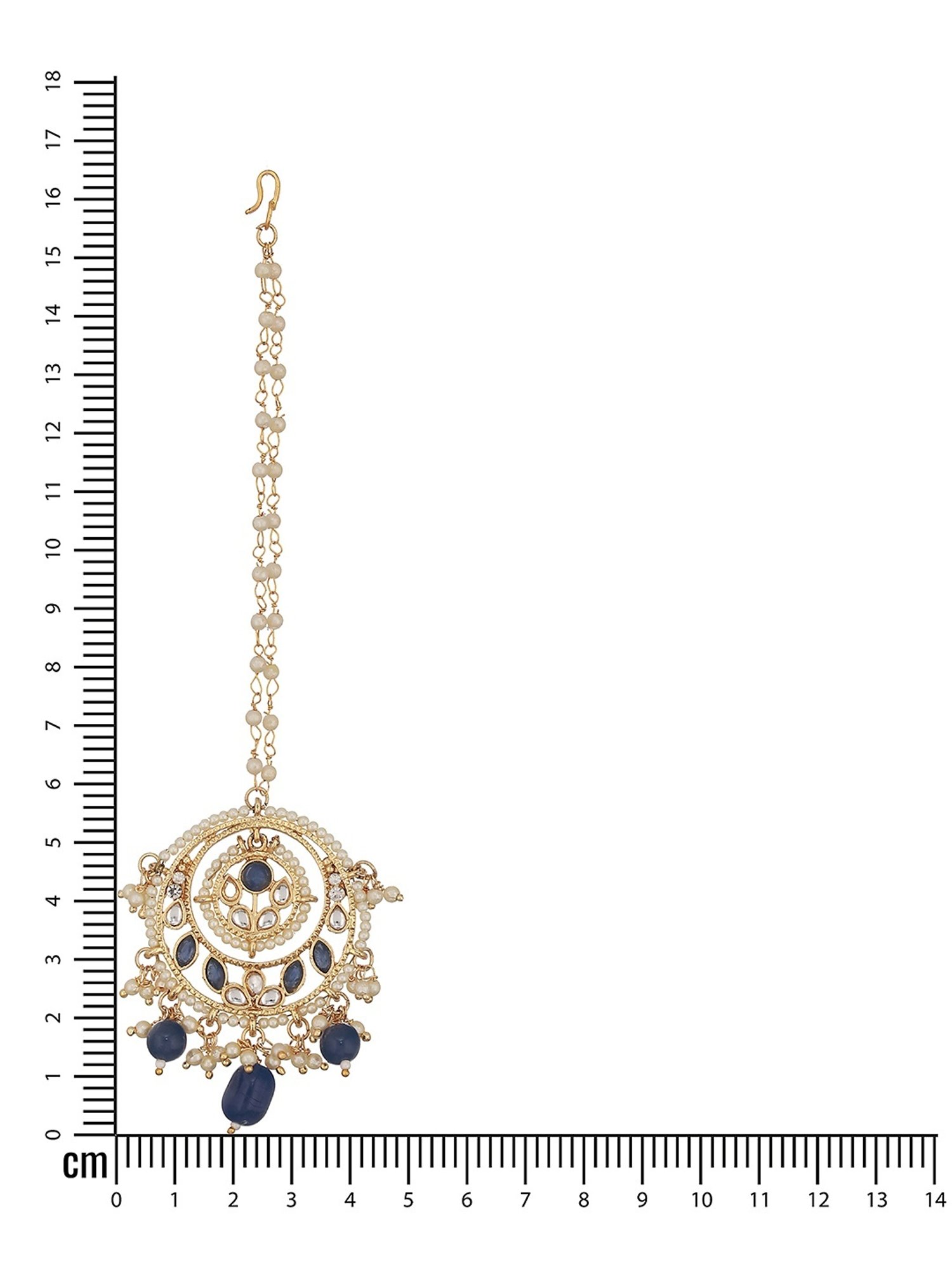 Aatmana Kundan-Studded & Pearl Beaded Blue Maang Tikka for Women & Girls