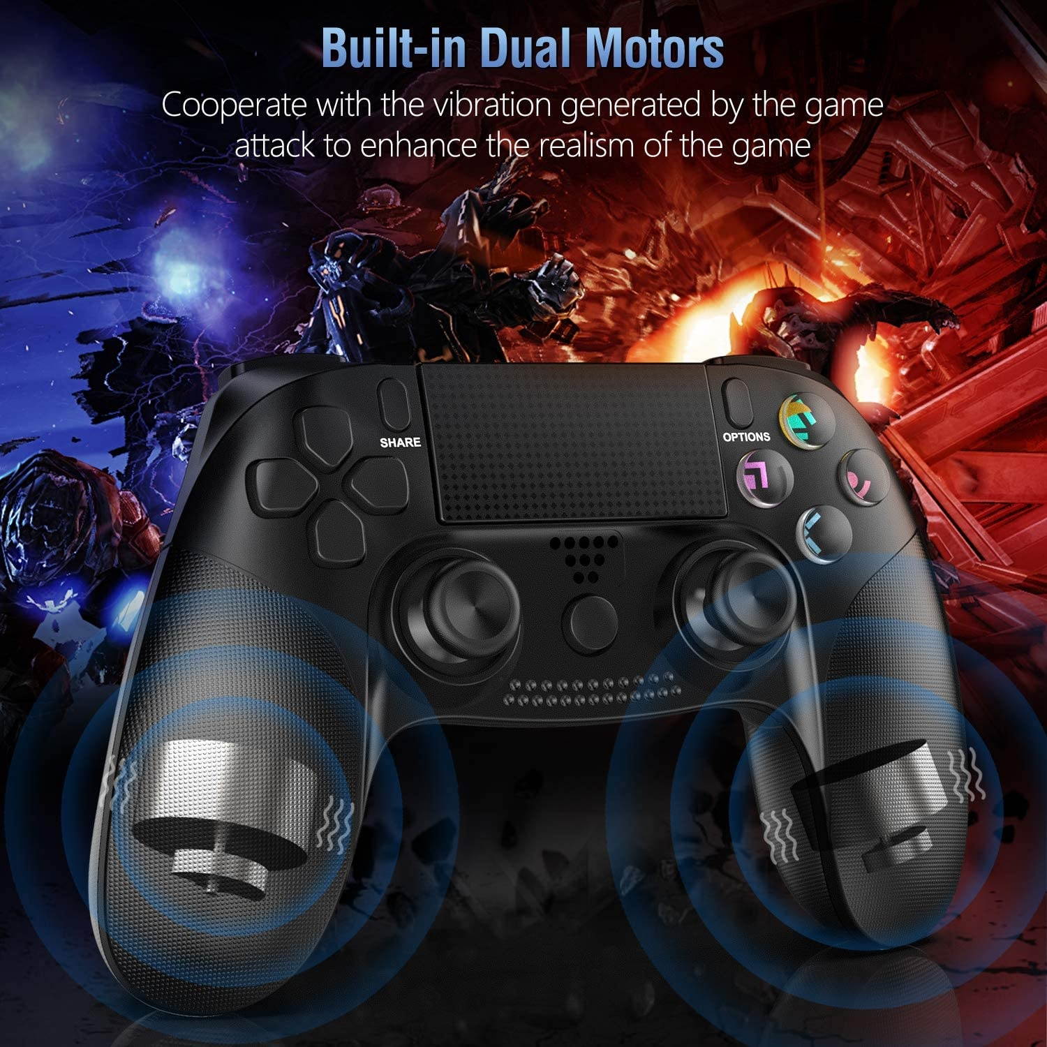 Controller for PS4,  Wireless Controller for Playstation 4/PS4 Pro/Slim, with Dual Vibration, Speaker & Stereo Headset Jack, Touch Pad & Six-axis Motion Control, Functional LED Indicator