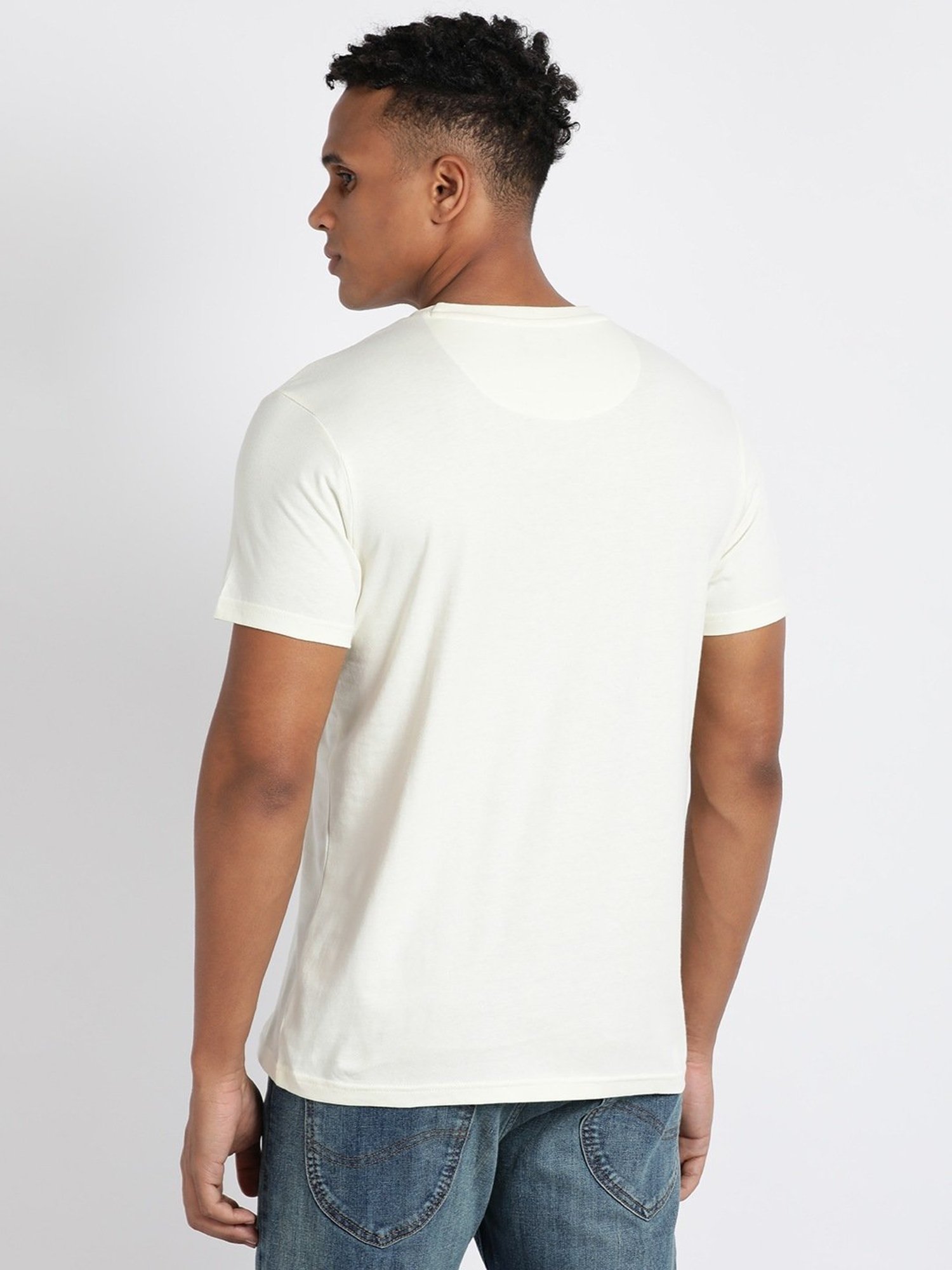 Lee White Cotton Slim Fit Printed T-Shirt