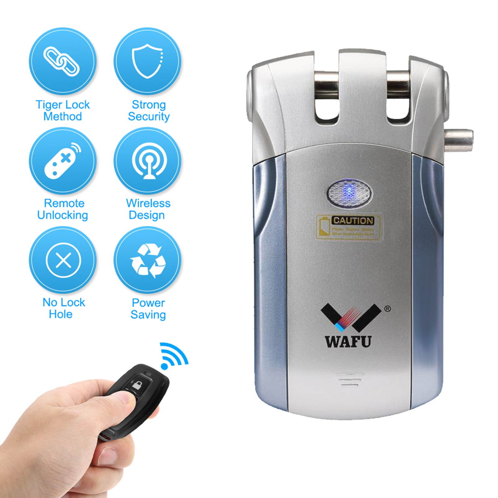 WAFU WF-018 Wireless Remote Control Lock Security Invisible Keyless Door Entry Intelligent Lock Zinc Alloy Metal with 4 Remote Keys Smart Home Villa Office Access Control Security System