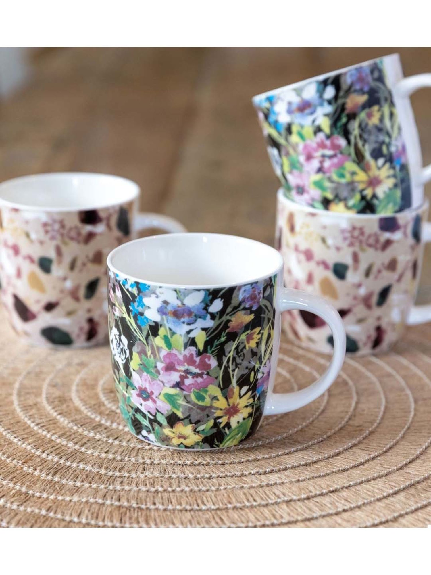 KitchenCraft Multicolor Ceramic Barrel Mug (0.425 L) - Set of 4