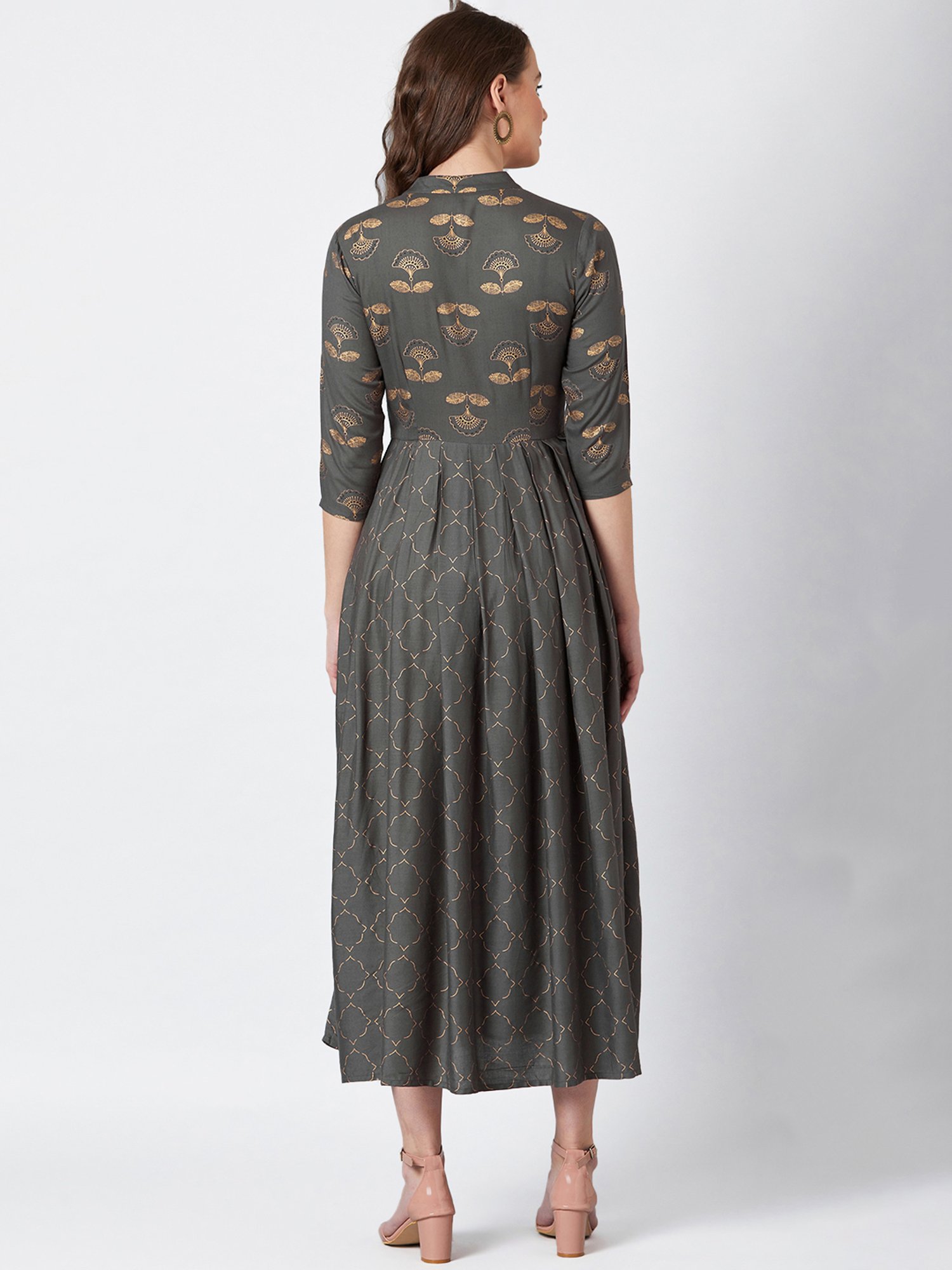 PANIT Charcoal Printed Anarkali Kurta